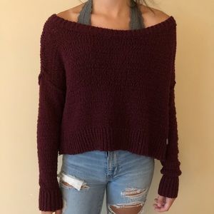 Hollister off the shoulder maroon sweater